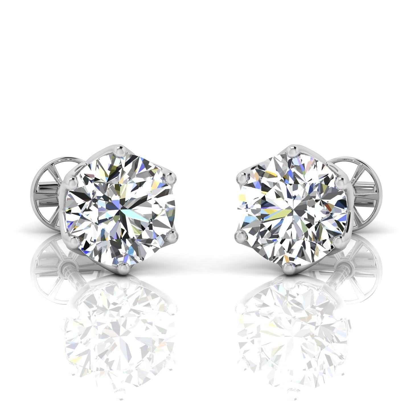 Certified D/VS 2.00Ct Round Diamond Designer Stud Earrings in 18k Gold / Platinum