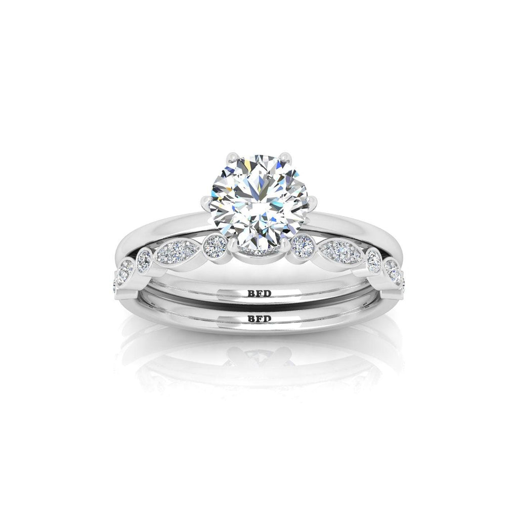 Certified 6 Claw Round Diamond Solitaire Ring With Matching Band