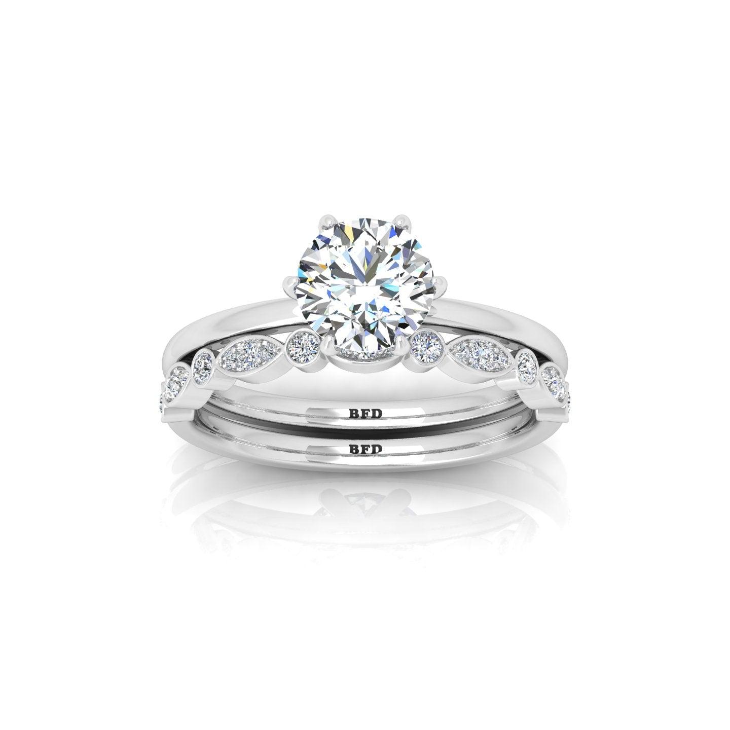 Certified 6 Claw Round Diamond Solitaire Ring With Matching Band