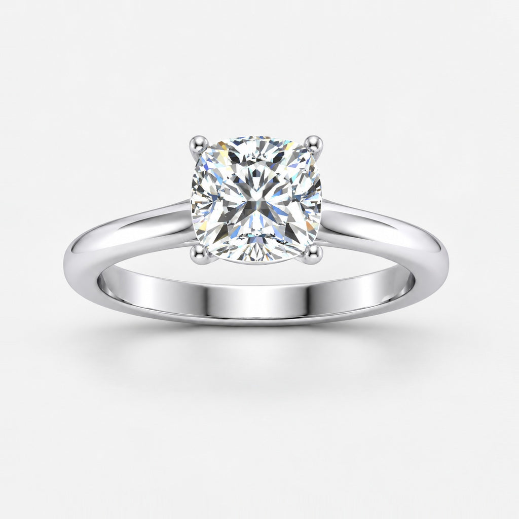 IGI Certified Classic Claw Setting Cushion Diamond Solitaire Engagement Ring in Gold & Platinum