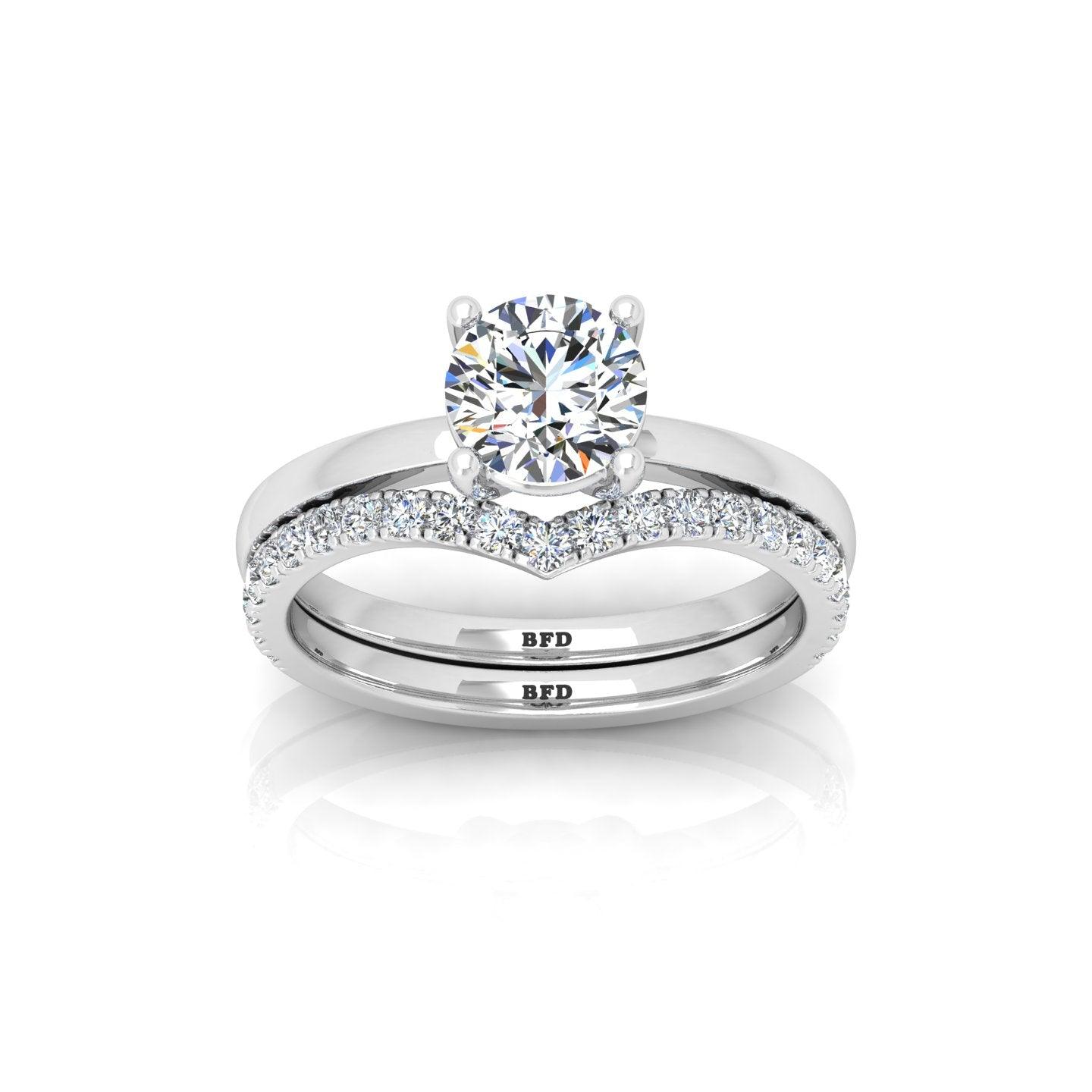 Certified 4 Claw Round Diamond Solitaire Ring With Curved Matching Band