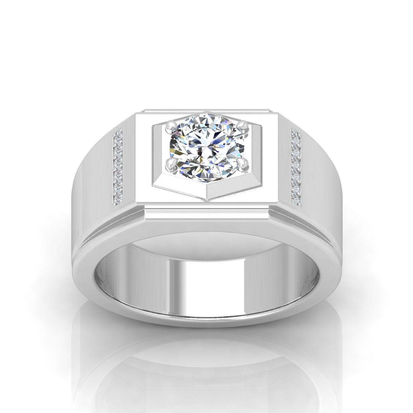 Certified F/VS 1.00Ct Round Diamond Solitaire With Accents Engagement Ring For Him