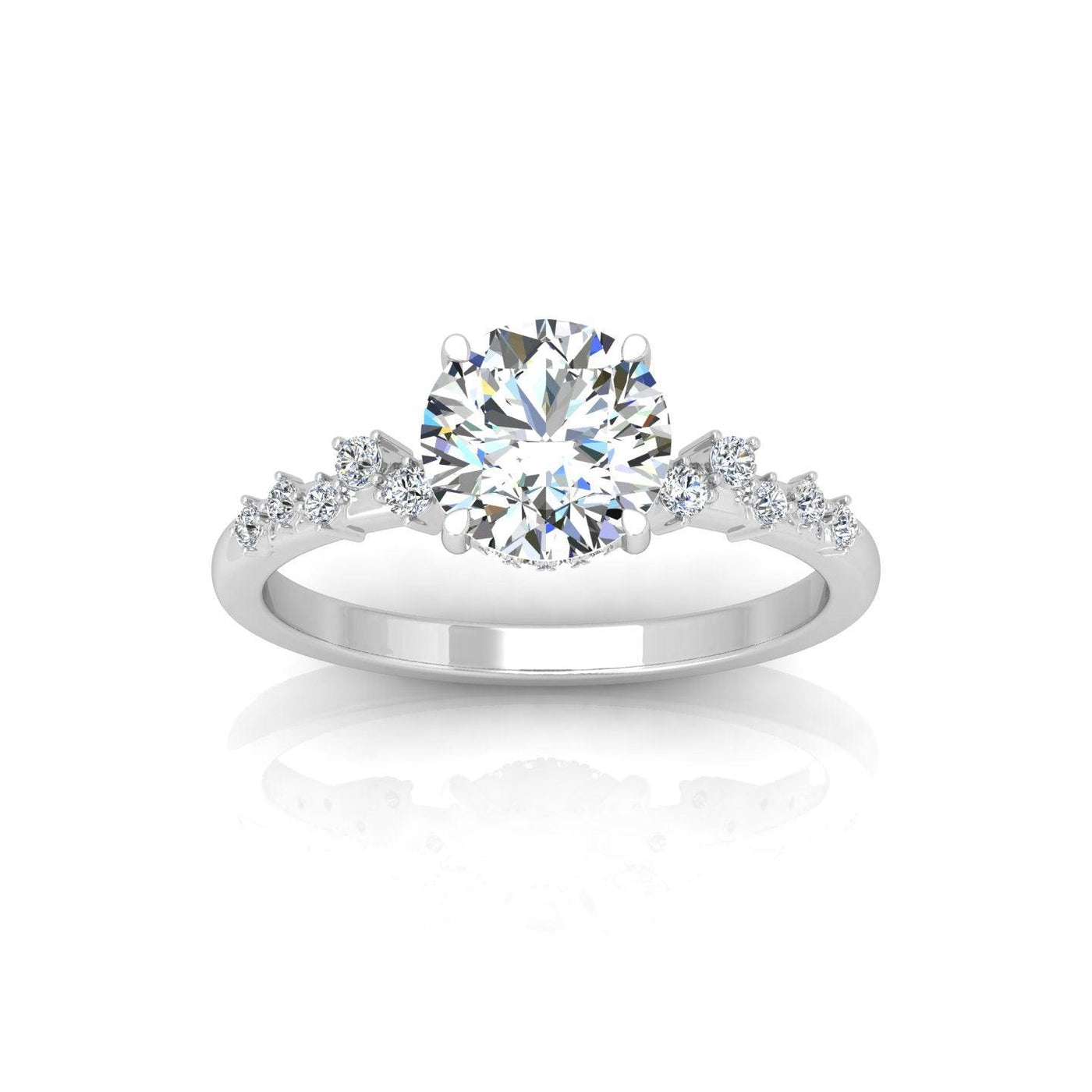 Certified Round Diamond Designer Hidden Halo Engagement Ring