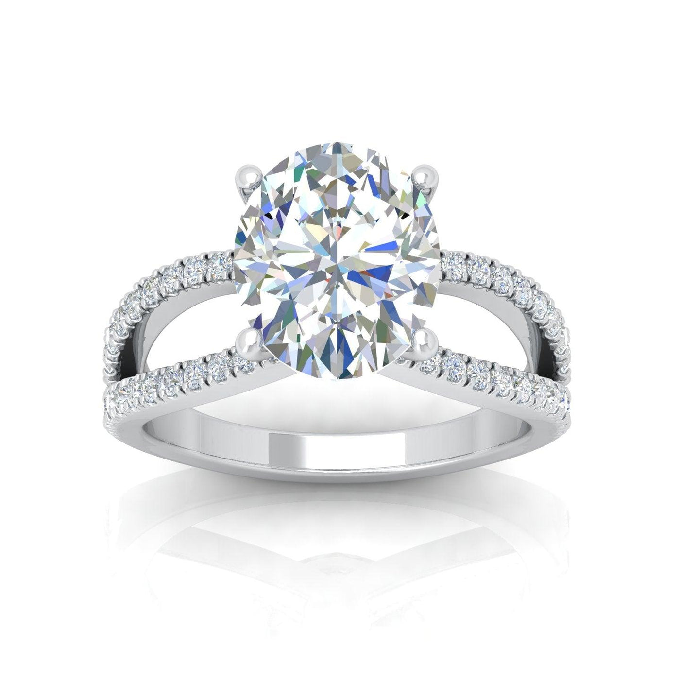 Oval Diamond Split Shank Engagement Ring in 18k Gold / Platinum 3.50Ct