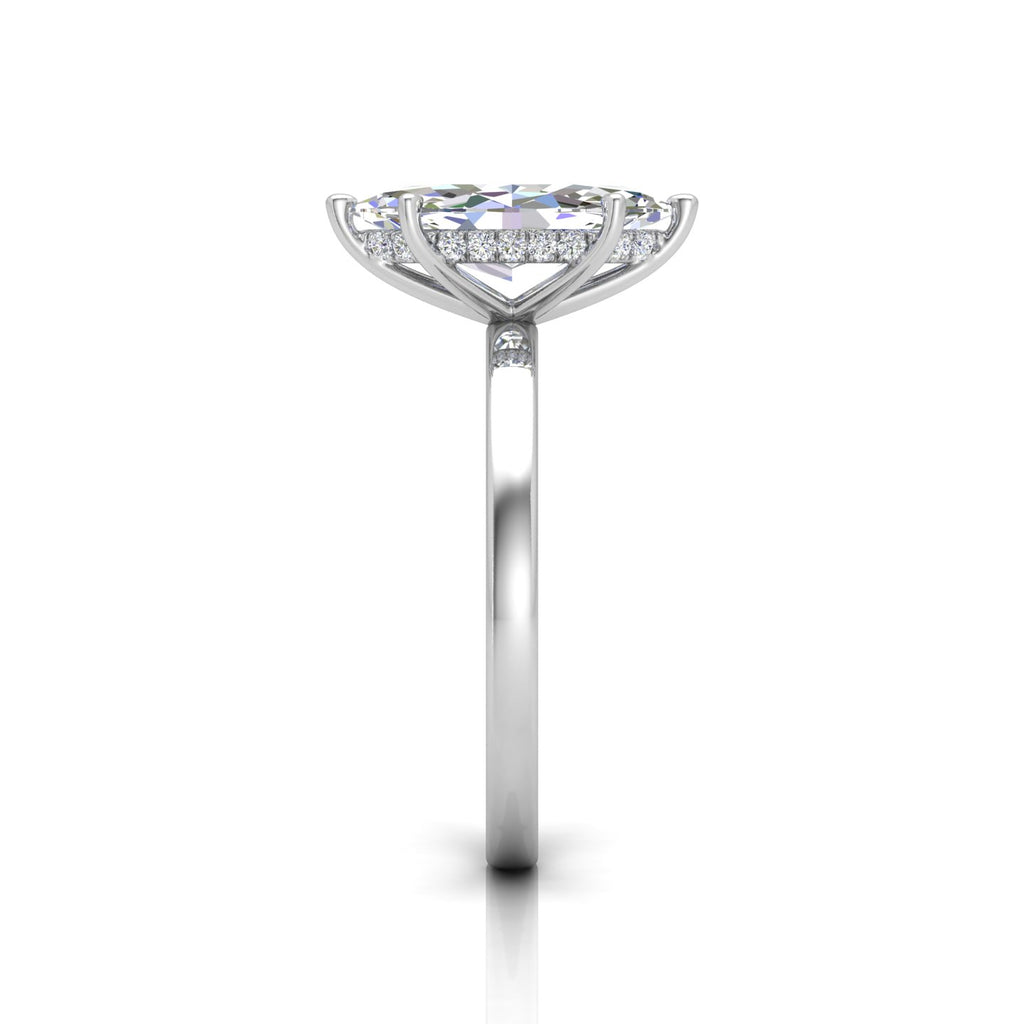 Classic Solitaire Hidden Halo Engagement Ring Marquise