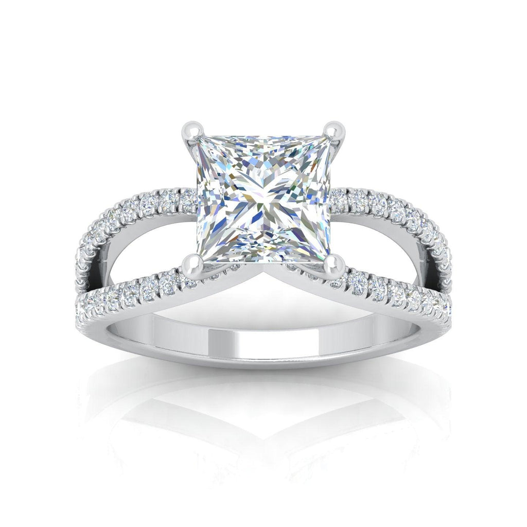 Last Piece F/VS 3.50Ct Princess Diamond Split Shank Engagement Ring in Platinum