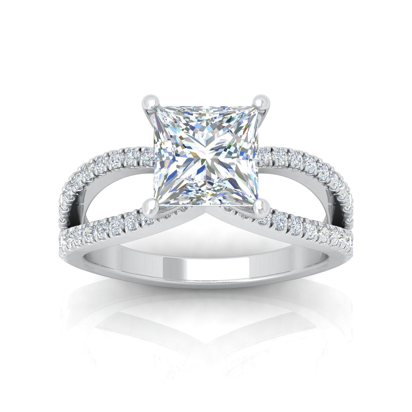 Last Piece F/VS 3.50Ct Princess Diamond Split Shank Engagement Ring in Platinum