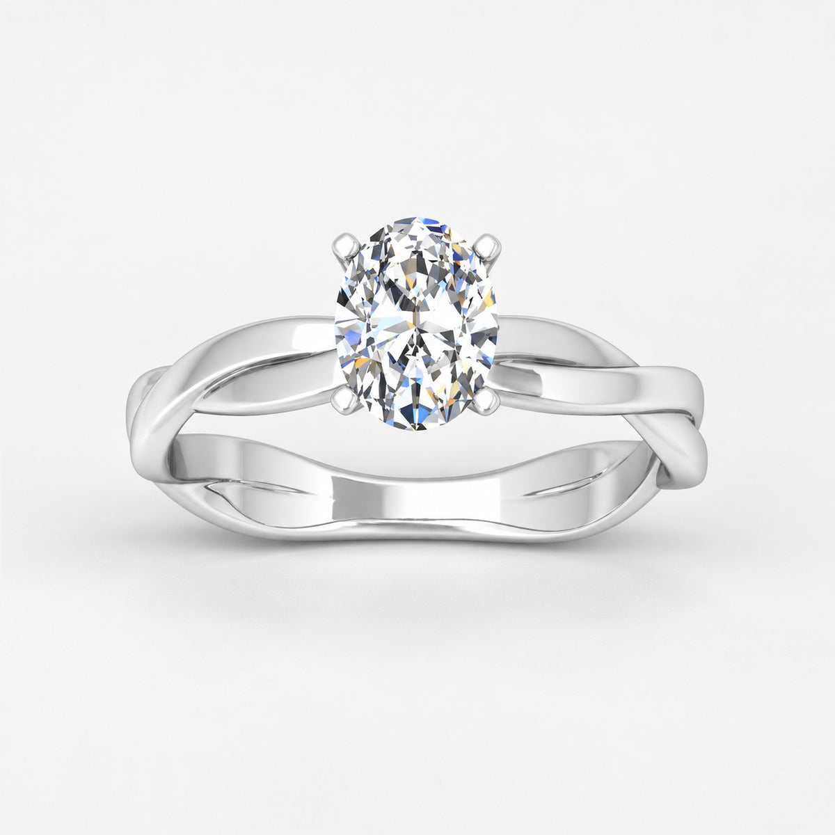 IGI Certified Oval Diamond 2.00Ct Floral Asymmetrical Twist Engagement Ring in Gold & Platinum