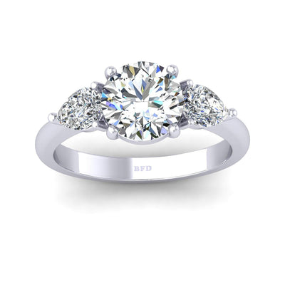 IGI Certified F/VS 3.00 Ct Round With Side Pear Diamond Trilogy Engagement Ring - Platinum