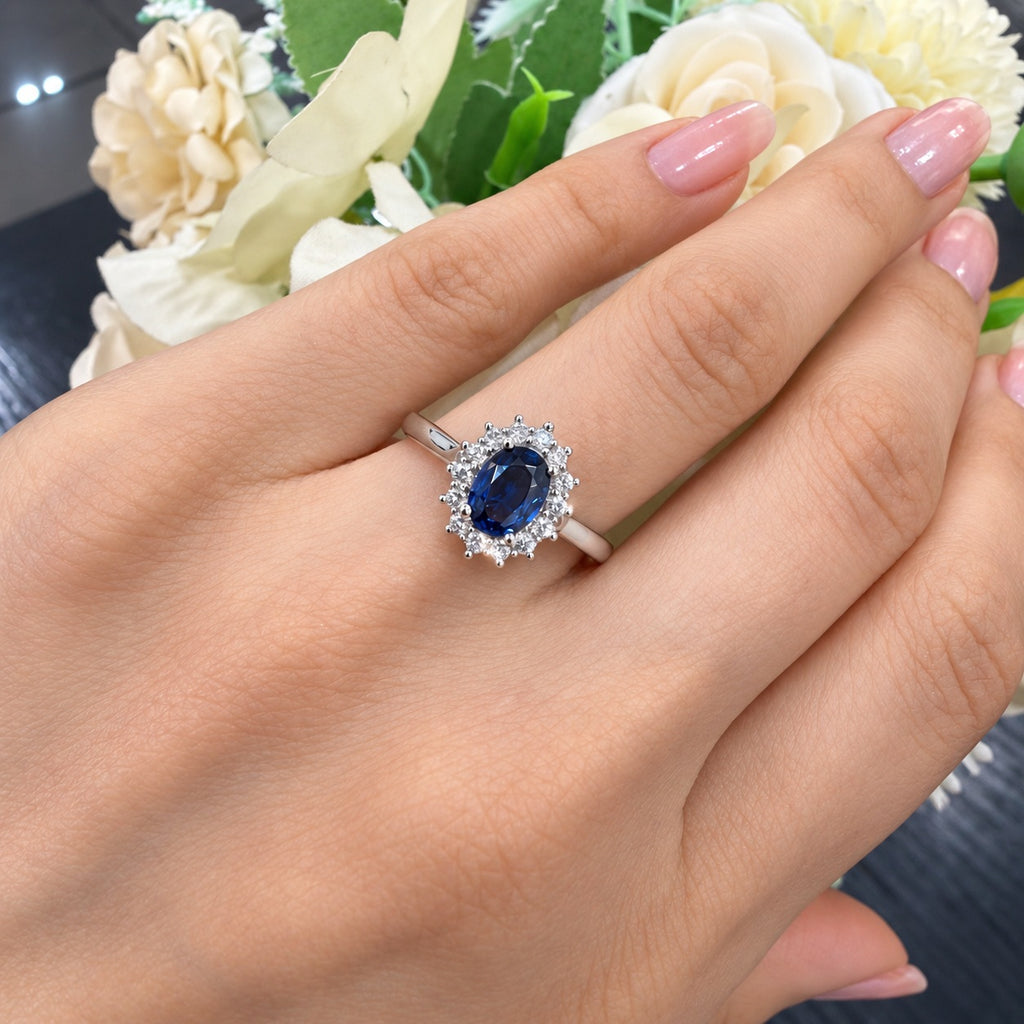1.50Ct Sapphire Oval & Diamond Cluster Halo Set Engagement Ring 950 Platinum