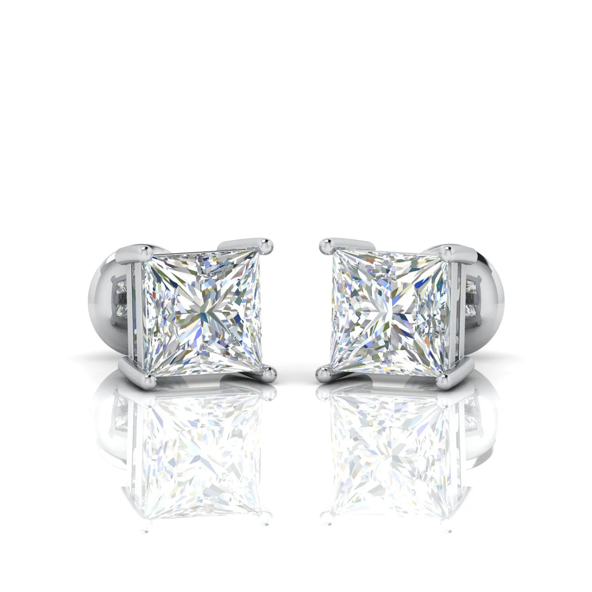 Princess Cut Diamond Stud Earrings E / VVS2 4.00 Carat  IGI Certified Lab Grown Diamond In 9K White Gold