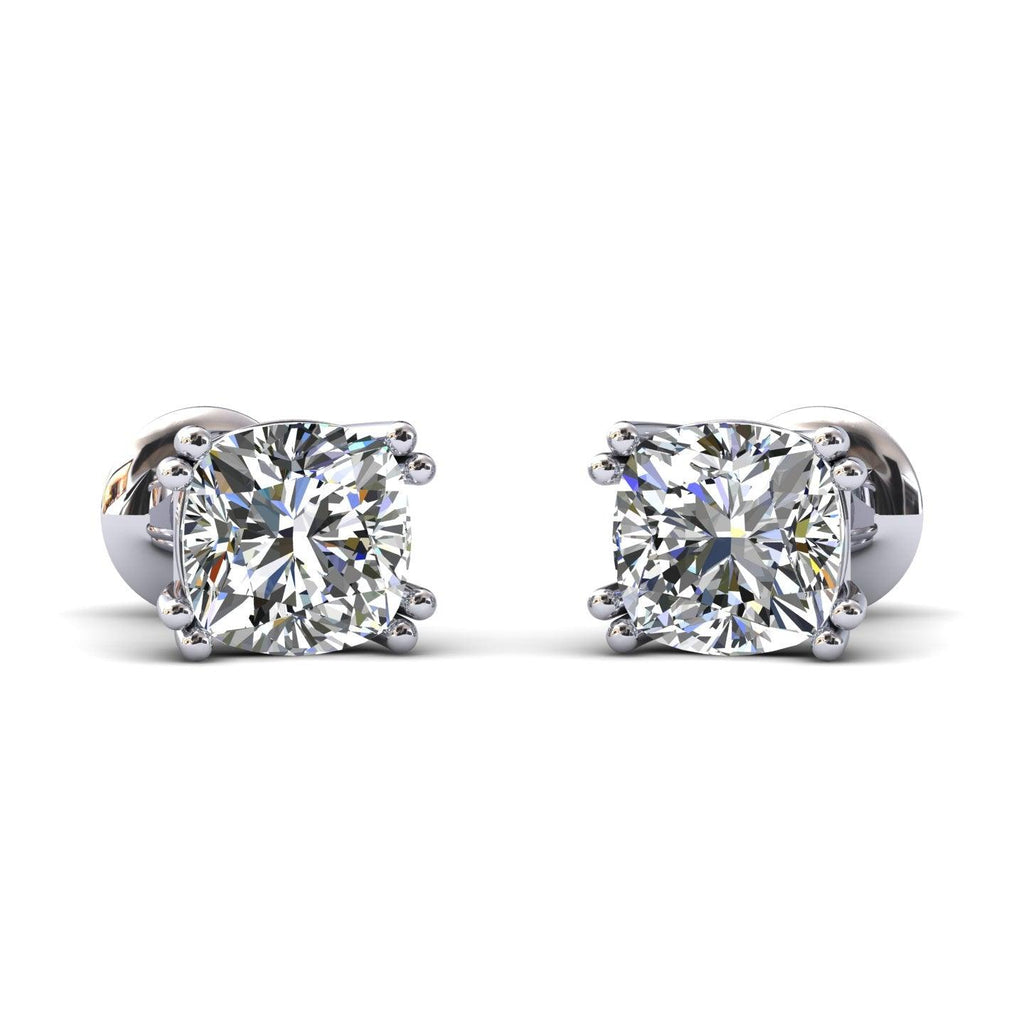 Certified F/VS 2.00Ct Cushion Diamond Stud Earrings in 18k Gold / Platinum