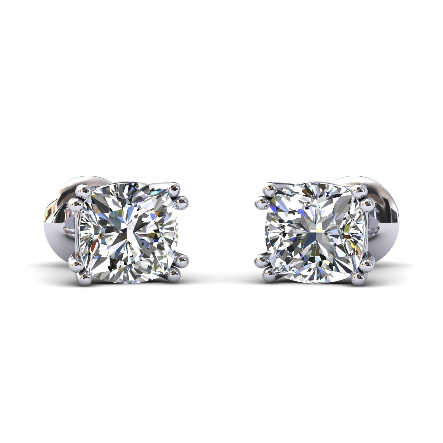 Certified F/VS 2.00Ct Cushion Diamond Stud Earrings in 18k Gold / Platinum