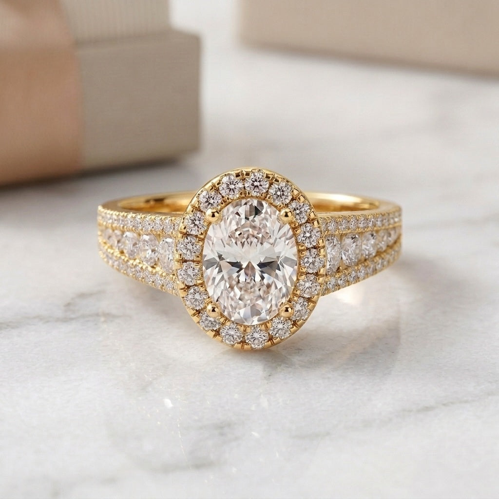 IGI Certified 4.50CT Oval & Side Lab Grown Diamond Designer Heavy Engagement Ring