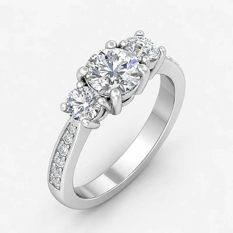 IGI Certified Lab Grown Round Diamond Engagement Ring with Side Diamonds in Gold & Platinum - 1-5ct