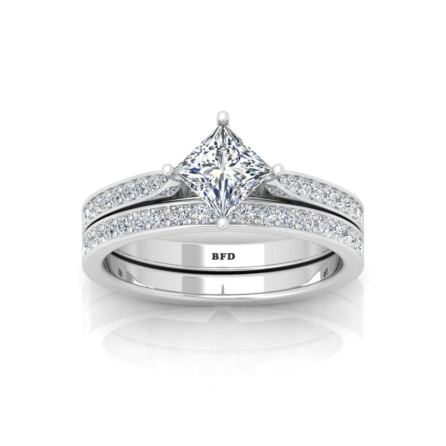Certified Princess Diamond Engagement Ring With Diamond Matching Band 1.50Carat