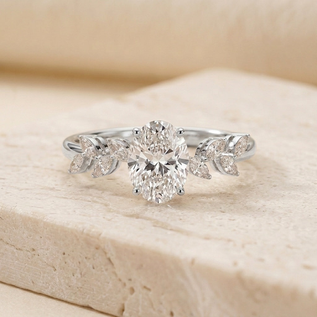 IGI Certified Oval & Side Lab Diamond Designer Engagement Ring - E/VS