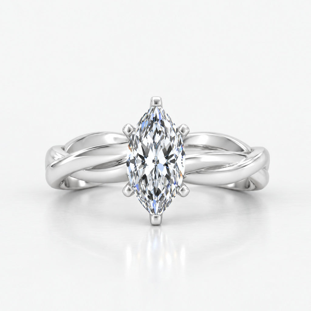 Twisted Solitaire Engagement Ring Marquise Diamond 2.00Ct IGI Certified in Gold & Platinum