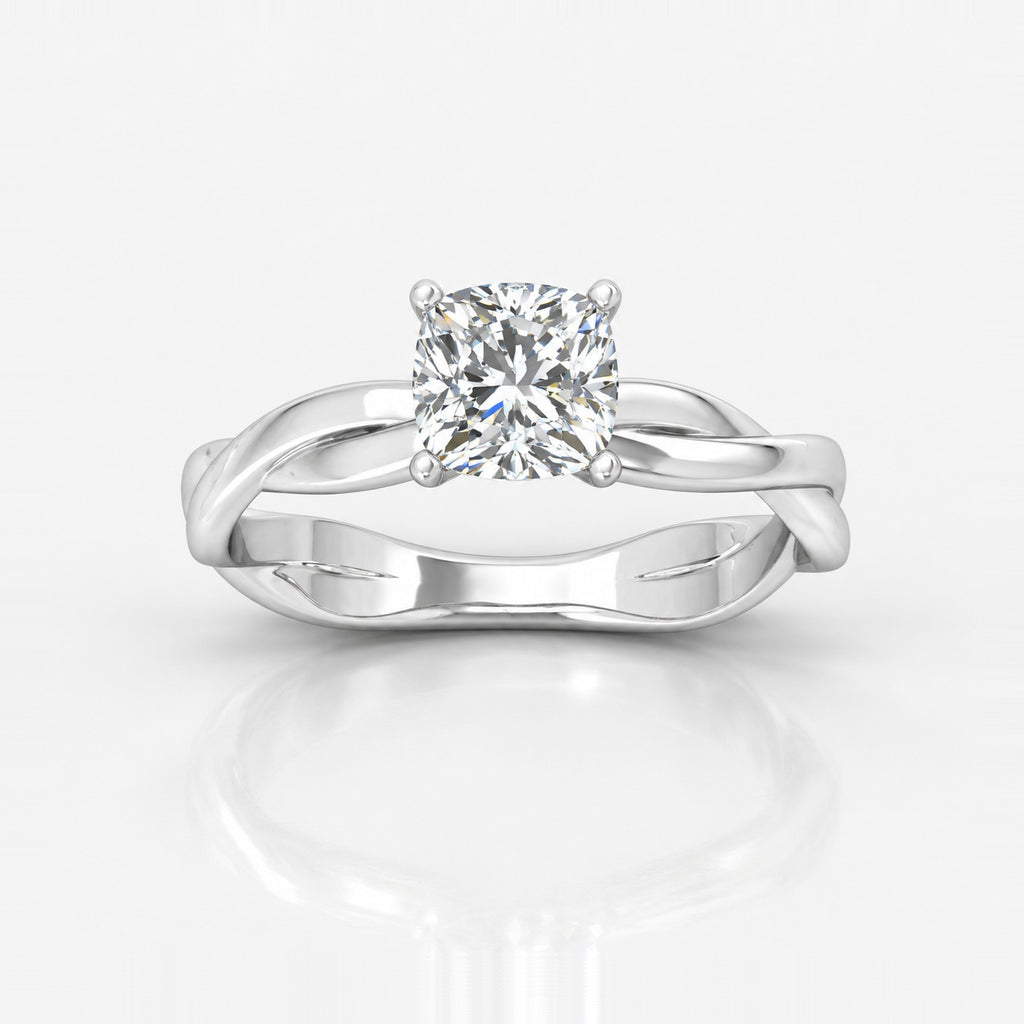 Twisted IGI Certified Classic Cushion Diamond Solitaire Engagement Ring in Gold & Platinum