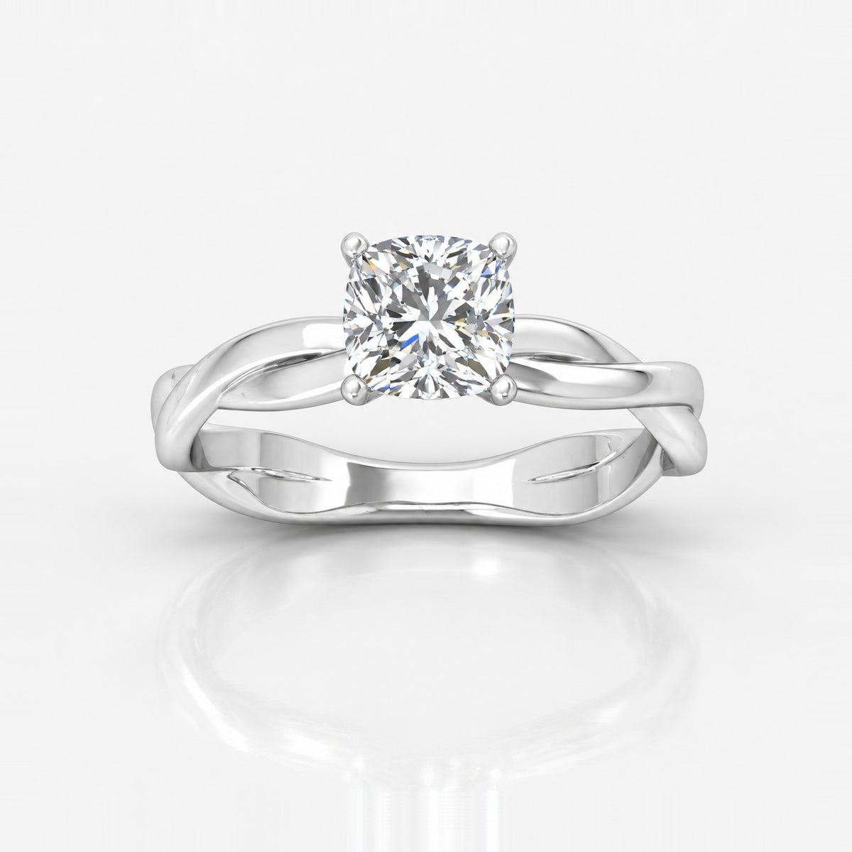 Twisted IGI Certified Classic Cushion Diamond Solitaire Engagement Ring in Gold & Platinum