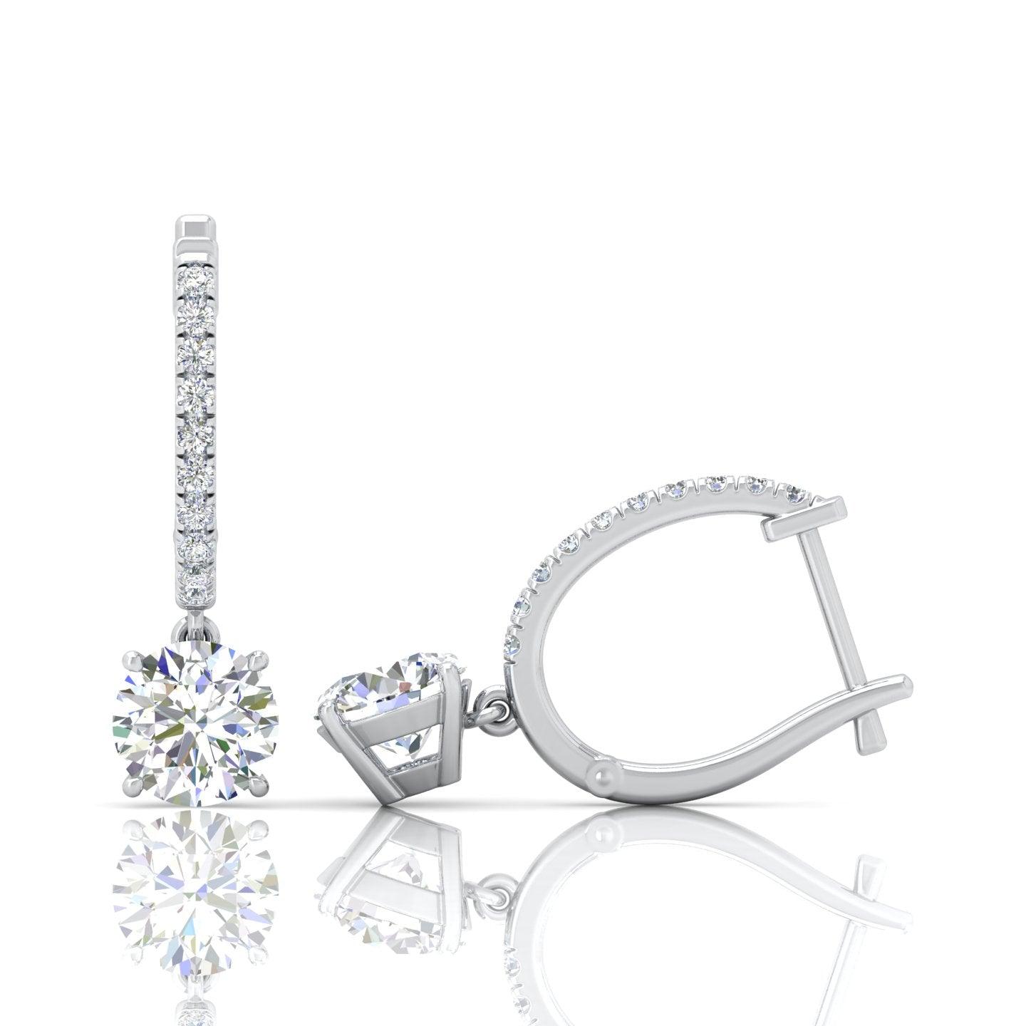 D/VS 2.50 Carat Round Diamond Dangle Drop Earrings In 18k White Gold - amadadiamons