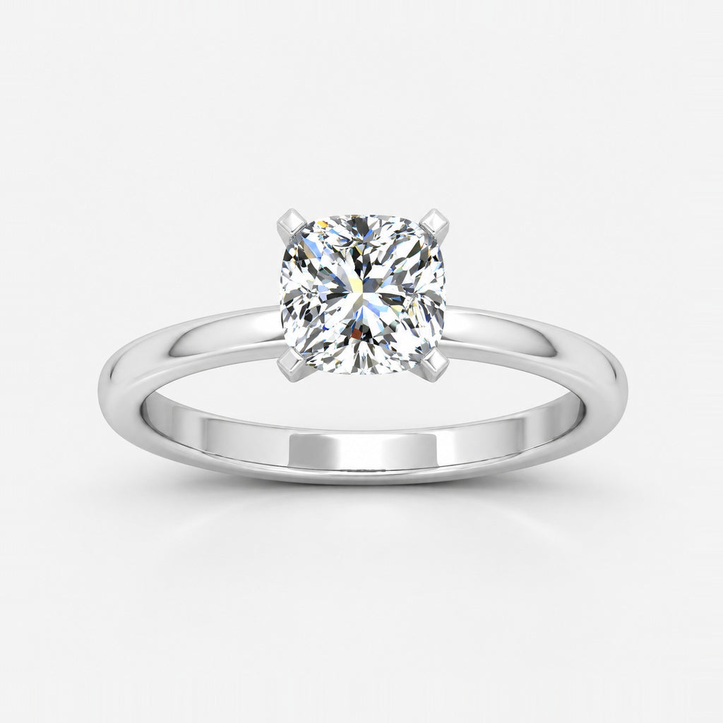 IGI Certified Classic Cushion Diamond Solitaire Engagement Ring in Gold & Platinum