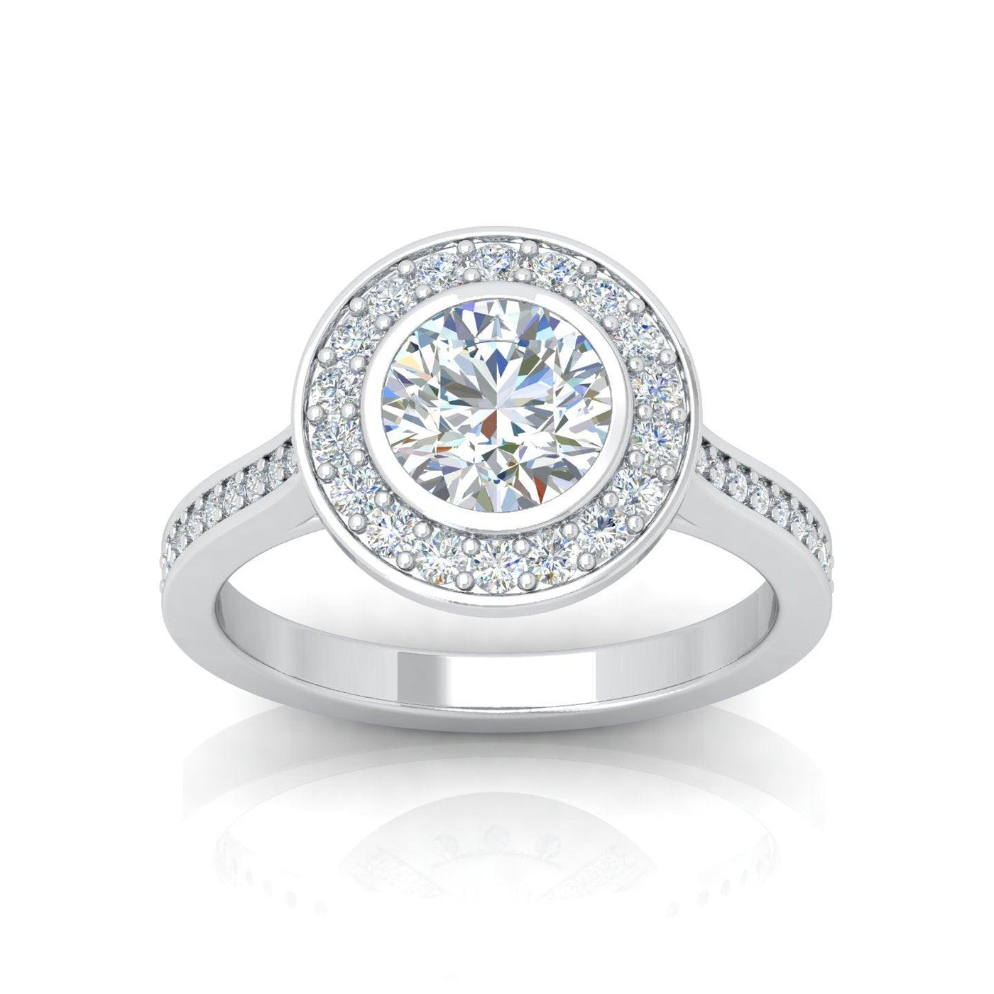 IGI Certified E/VS Round Diamond Designer Halo Engagement Ring - amadadiamonds