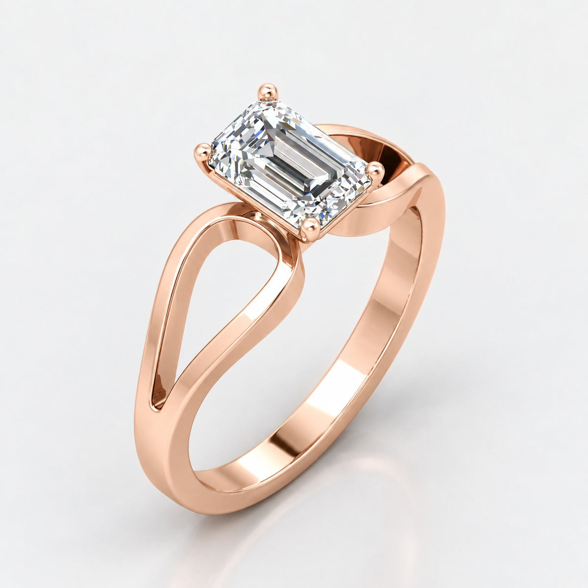Infinity Twist IGI Certified Classic Solitaire Emerald Diamond Engagement Ring in Gold & Platinum