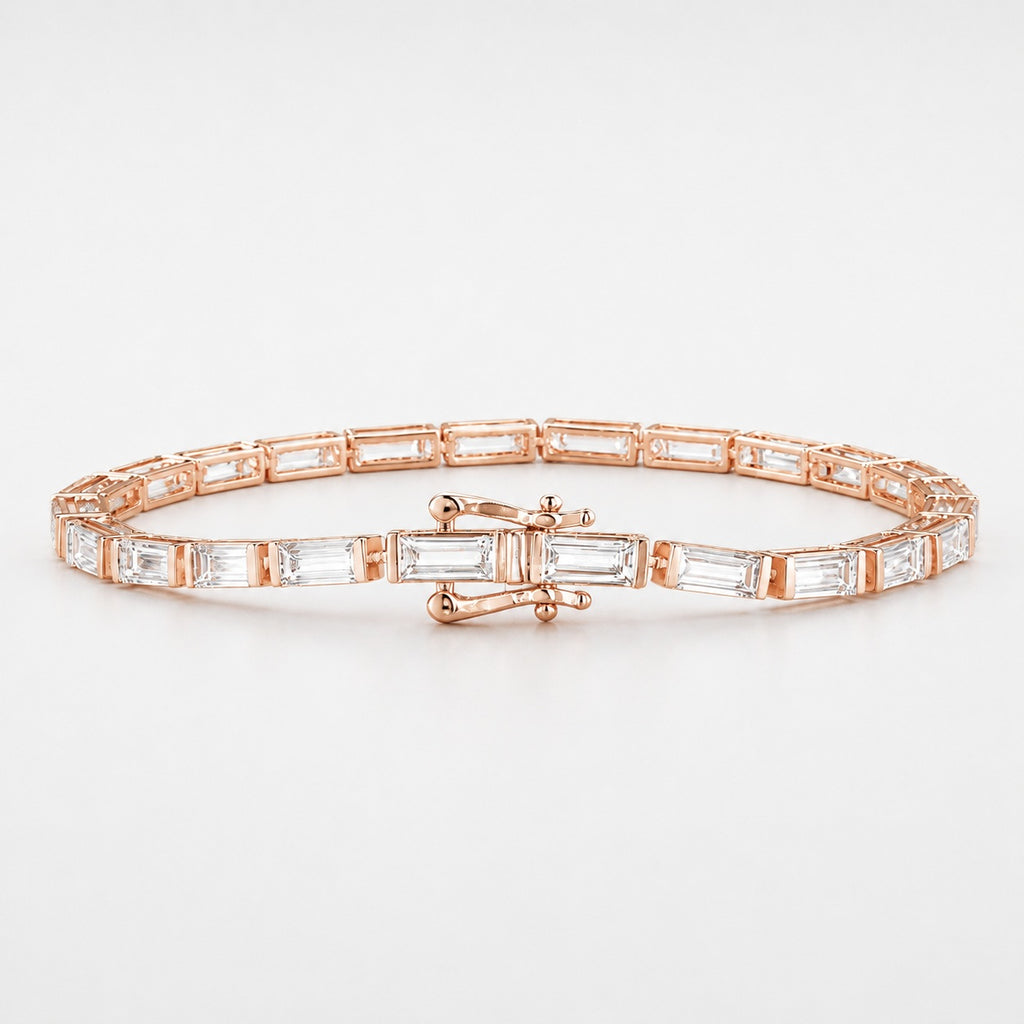 Bar-Set Baguette Lab-Grown Diamond Tennis Bracelet in Gold & Platinum (5–10ct)