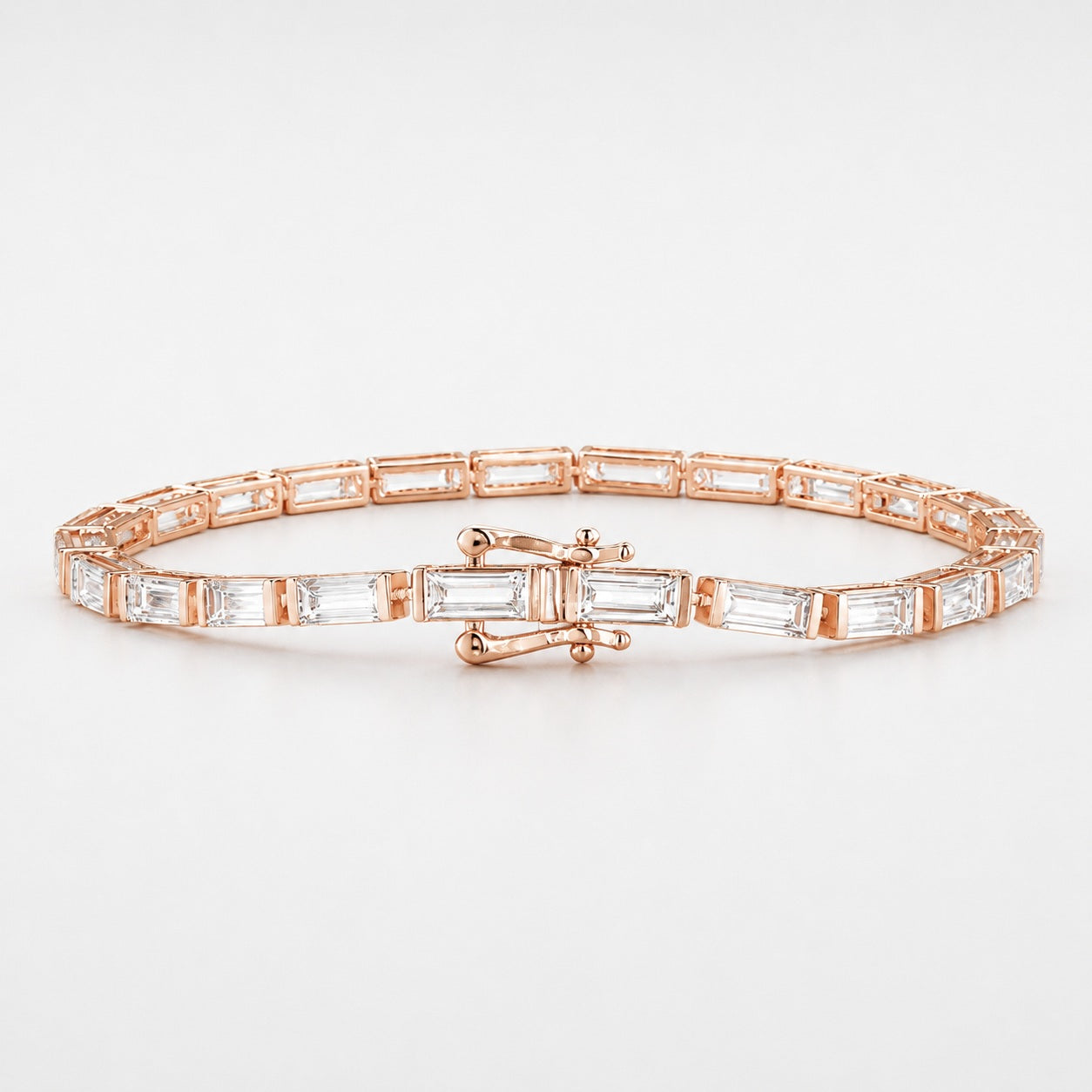 Bar-Set Baguette Lab-Grown Diamond Tennis Bracelet in Gold & Platinum (5–10ct)