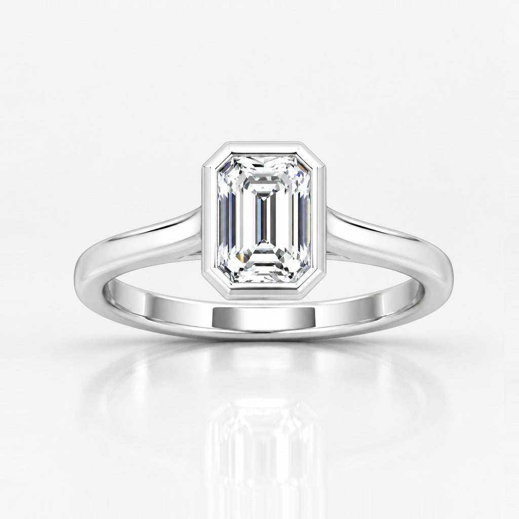 Bezel Setting IGI Certified Classic Solitaire Emerald Diamond Engagement Ring in Gold & Platinum