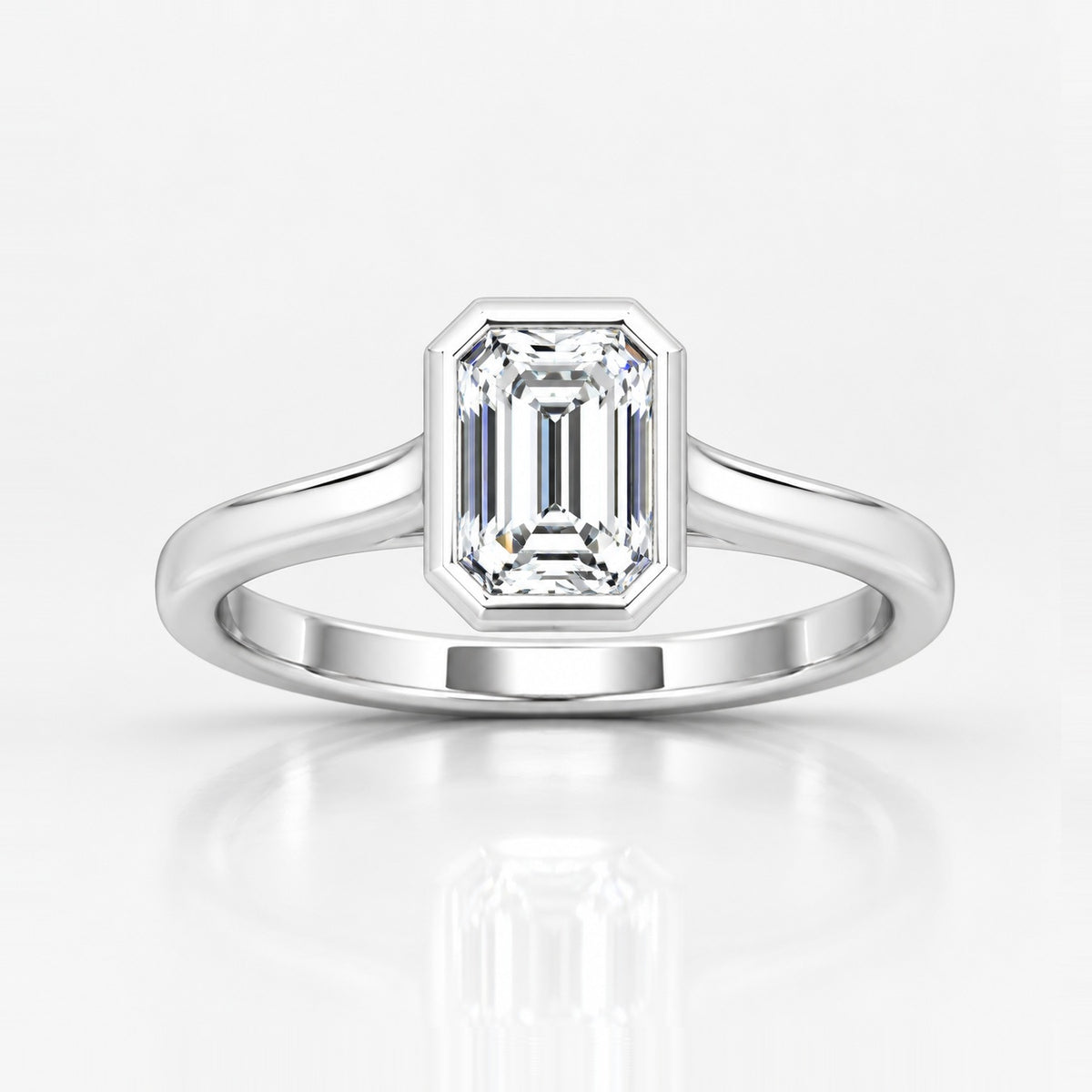 Bezel Setting IGI Certified Classic Solitaire Emerald Diamond Engagement Ring in Gold & Platinum