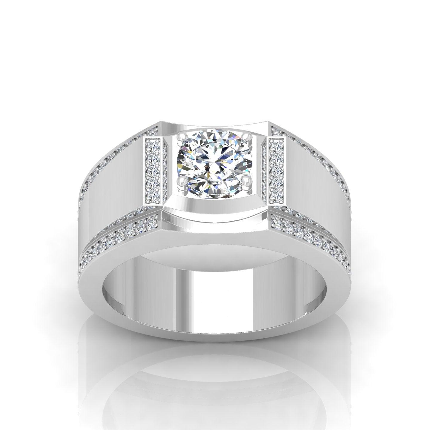 Certified F/VS 1.20Ct Round Diamond Mens Solitaire Ring