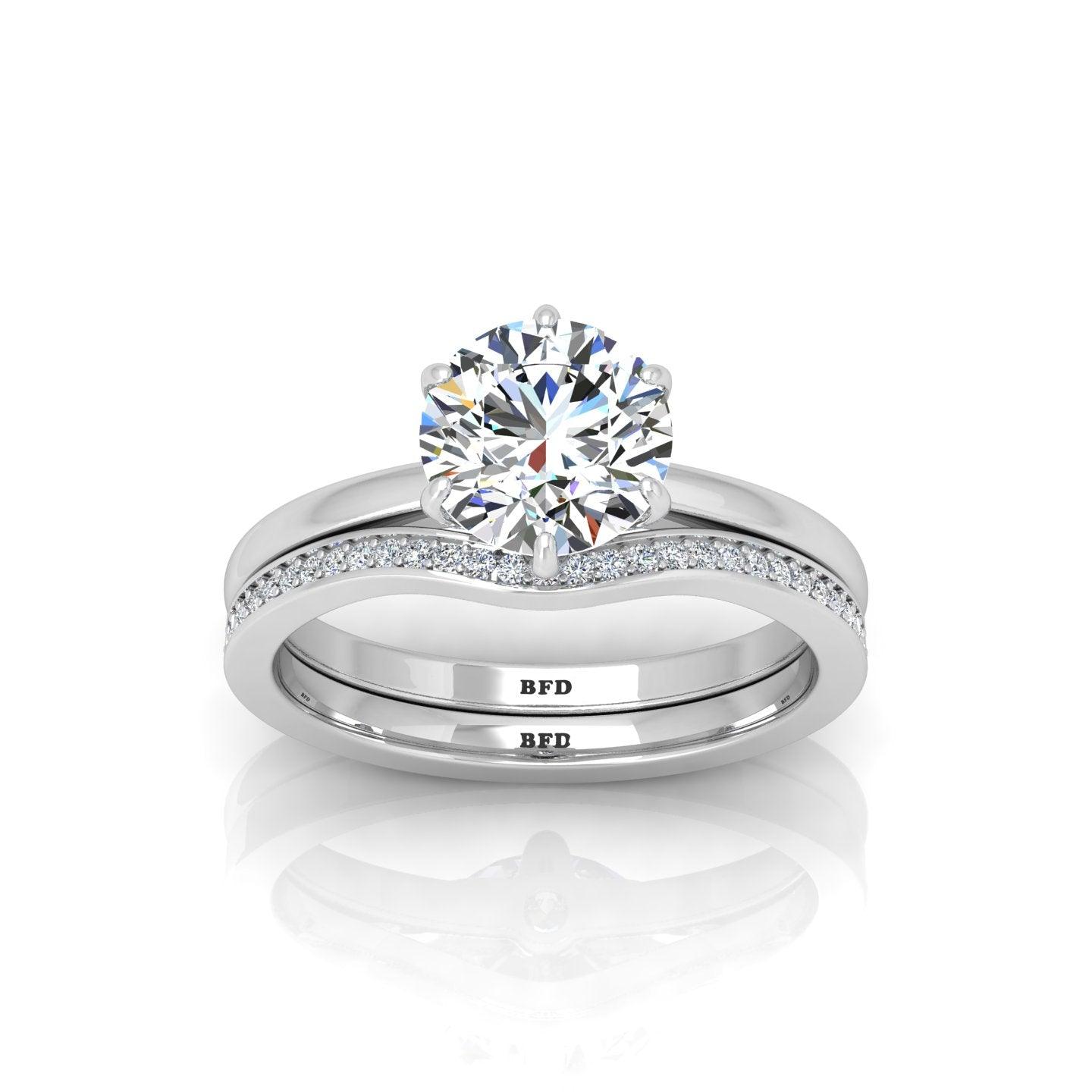 Certified 6 Claw Round Diamond Solitaire Ring With Matching Band