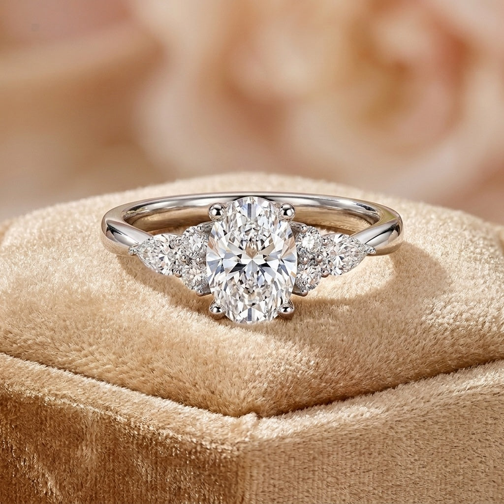 IGI 3.00CT Oval Lab Diamond Engagement Ring - ( Platinum and 18k Gold)
