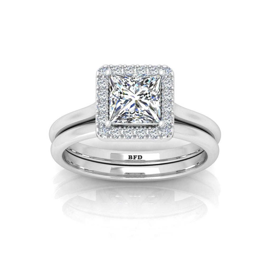 Certified Princess Diamond Halo Engagement Ring With Matching Band 1.20Carat