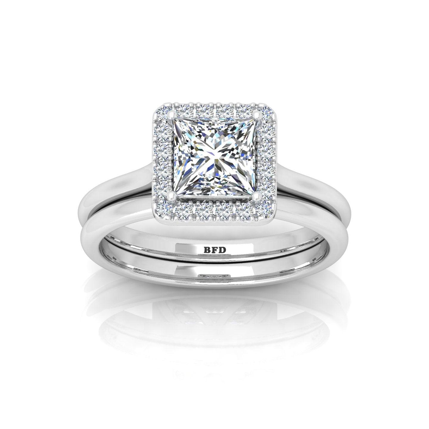 Certified Princess Diamond Halo Engagement Ring With Matching Band 1.20Carat