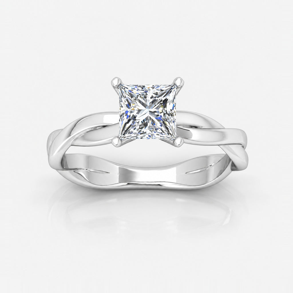 Twisted IGI Certified 2.00Ct Solitaire Engagement Women's Ring Princess Diamond in Gold & Platinum