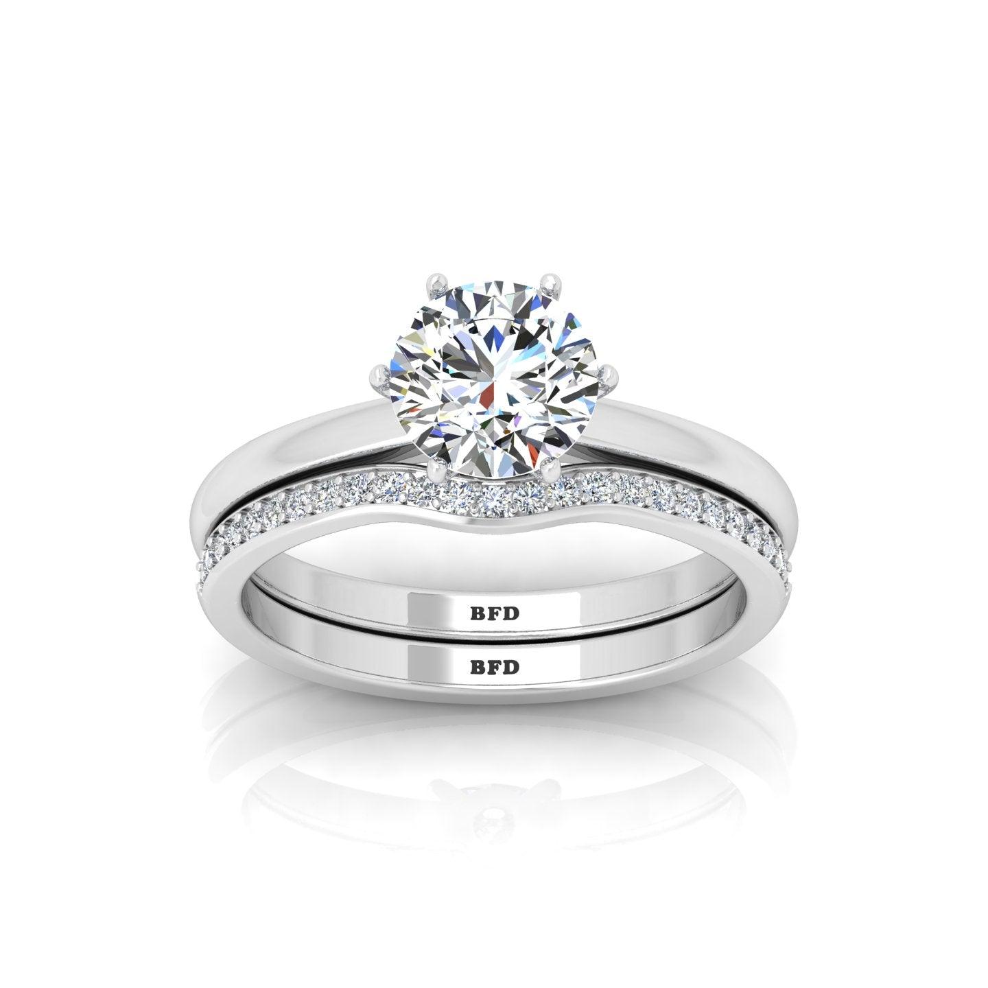 Certified Round Diamond Engagement Ring With Curved Matching Band 1.50Carat E/VS