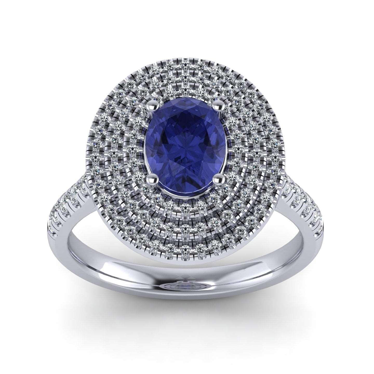 Best Deal..! Triple Halo Tanzanite Oval & Diamonds Engagement Ring - 2.10 Carat