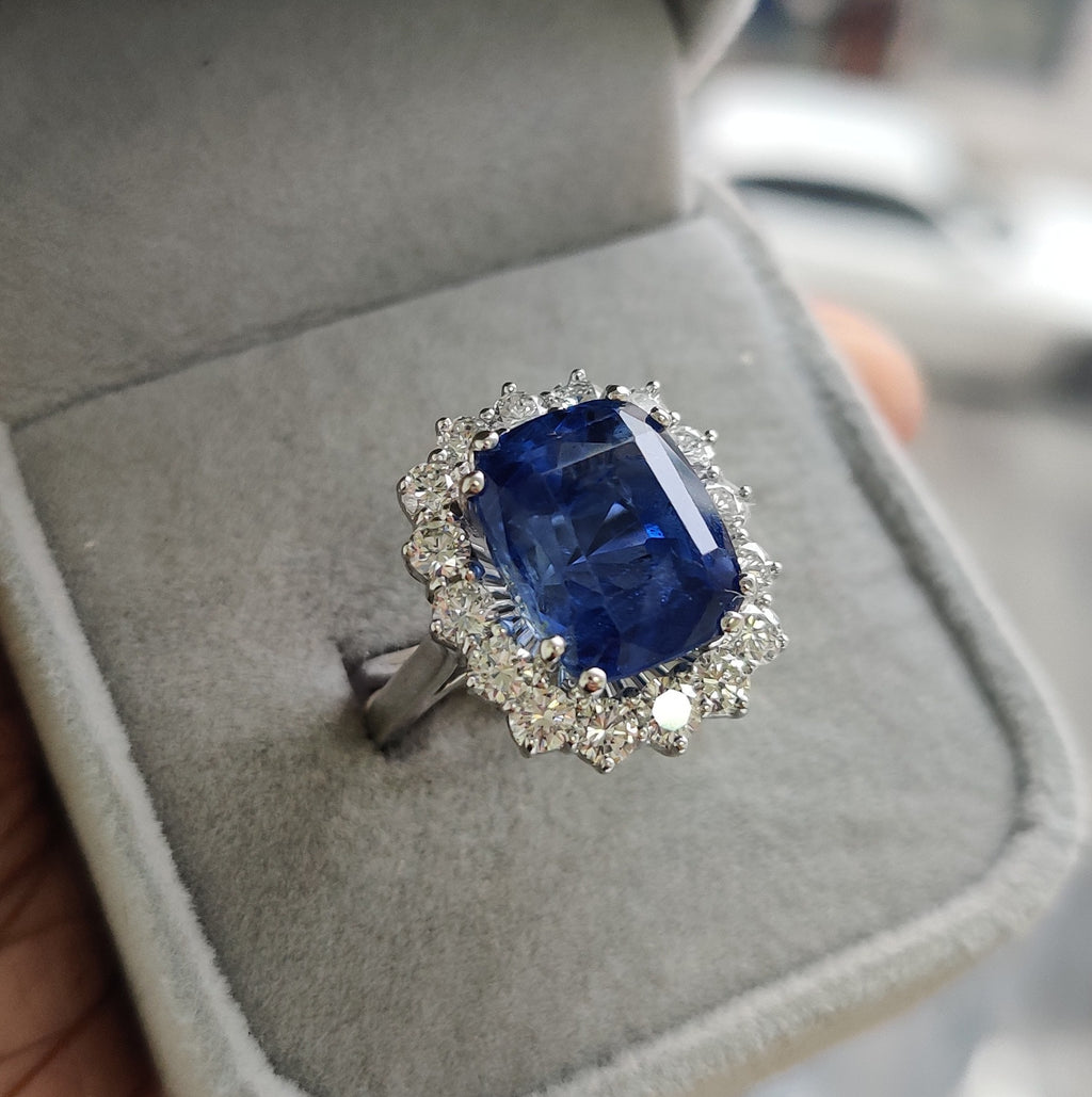 Timeless Elegance 4.00 Ct Cushion Sapphire & Diamond Halo Cluster Ring -Platinum