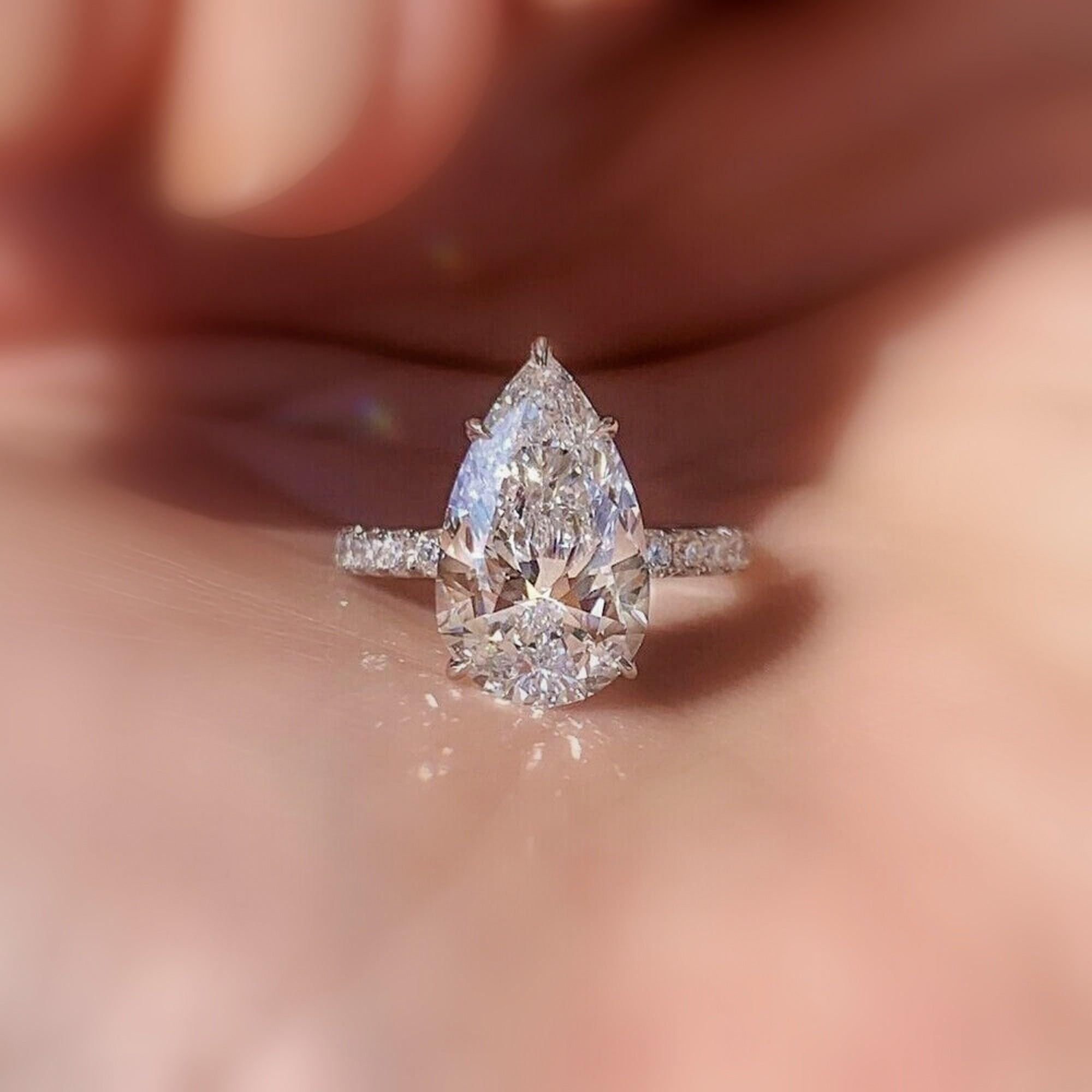 Big Pear Lab Diamond Engagement Ring Platinum 5.50Ct