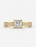 Lab Grown IGI Certified Classic Empress Princess-Cut Diamond Engagement Ring with Channel-Set Round Side Diamonds in Gold & Platinum