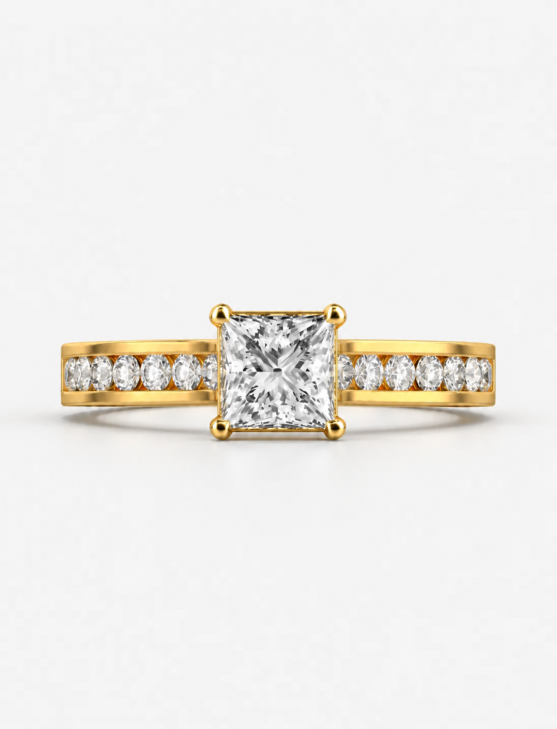 Lab Grown IGI Certified Classic Empress Princess-Cut Diamond Engagement Ring with Channel-Set Round Side Diamonds in Gold & Platinum