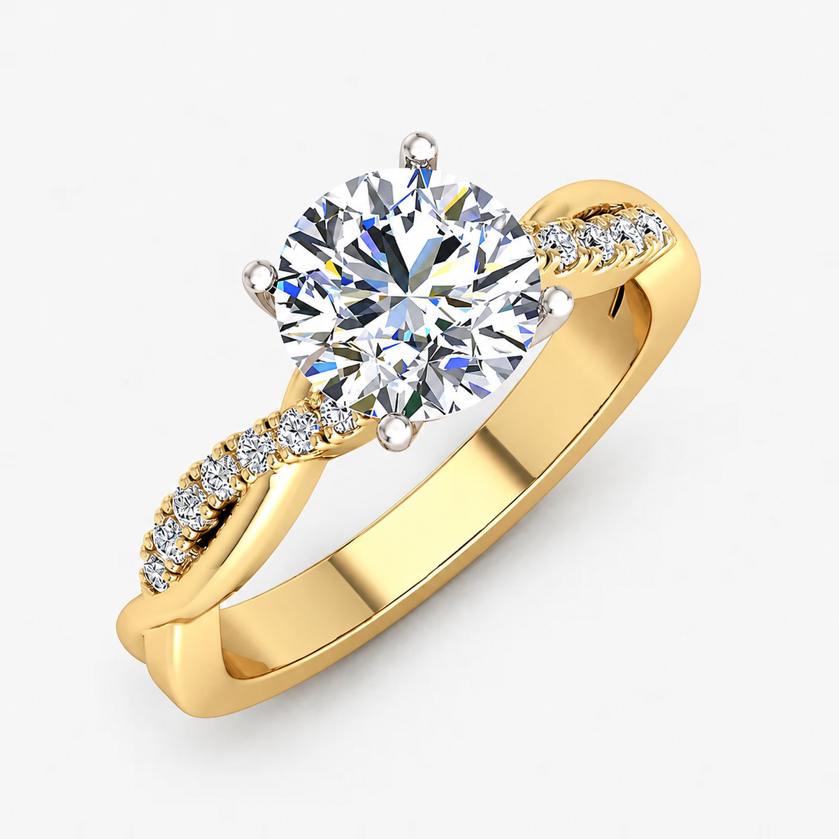 IGI Certified Lab Grown Round Petite Twisted Vine Diamond Engagement Ring in Gold & Platinum – 1–5Ct