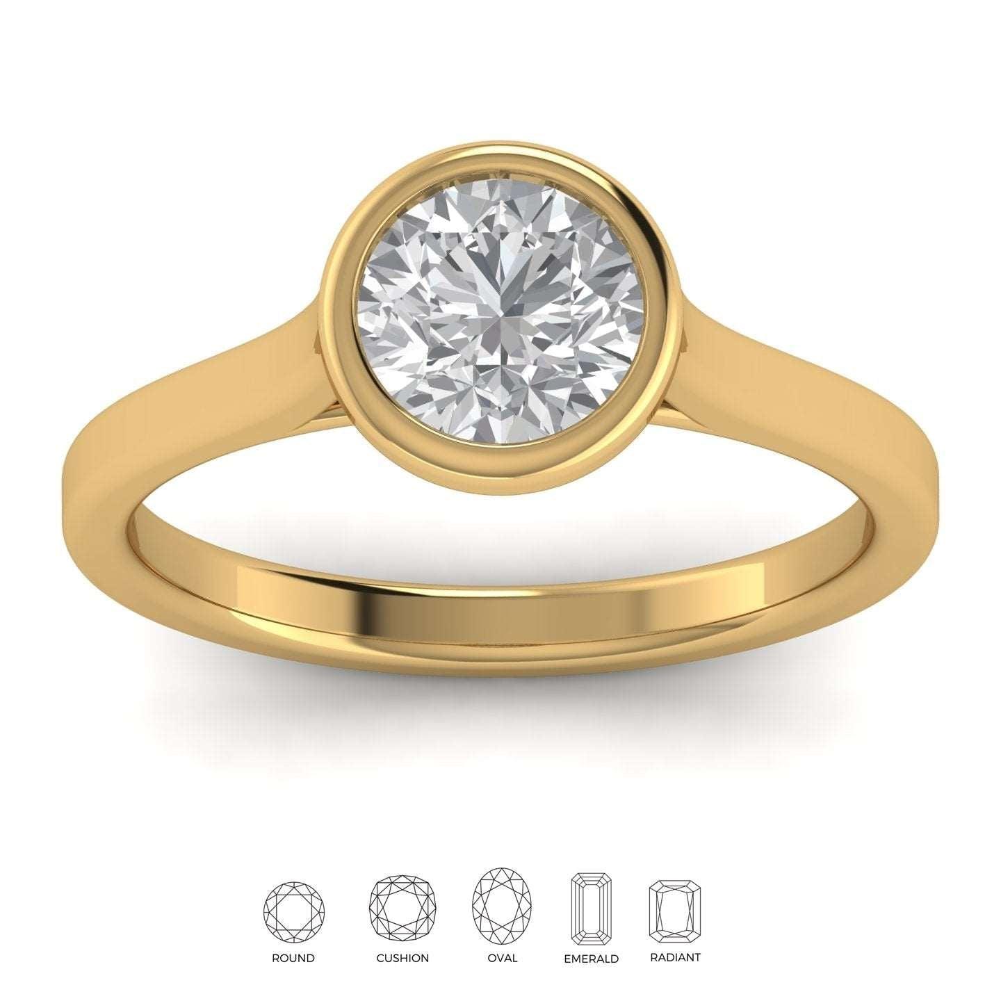 18k Yellow Gold All Shape Comfort Fit Bezel Set Solitaire Engagement Ring