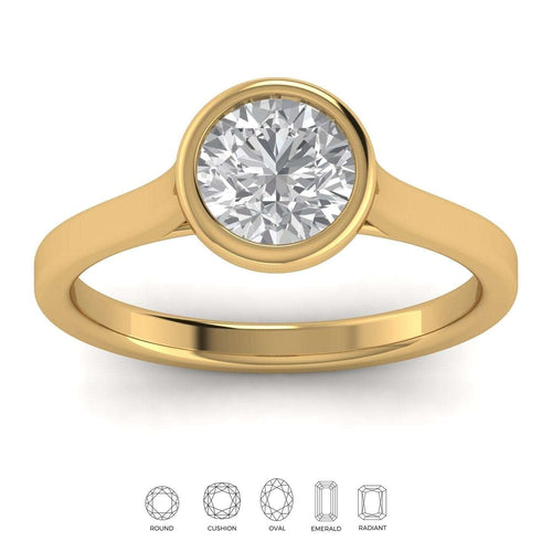 18k Yellow Gold All Shape Comfort Fit Bezel Set Solitaire Engagement Ring