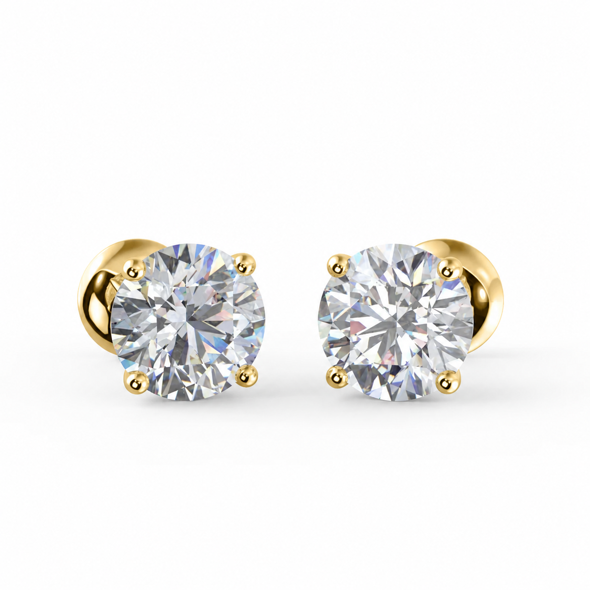 Round Diamond Stud Earrings 2.00 Carat Claw Set Lab Grown IGI Certified in Gold & Platinum