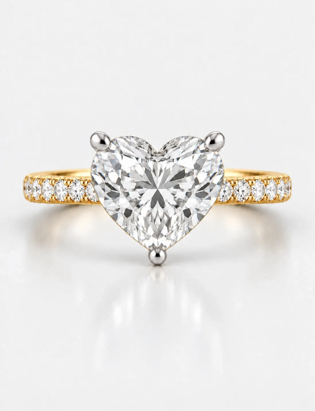 IGI Certified Lab Grown Heart-Shaped Diamond with Round Side Stones Engagement Ring in Gold & Platinum