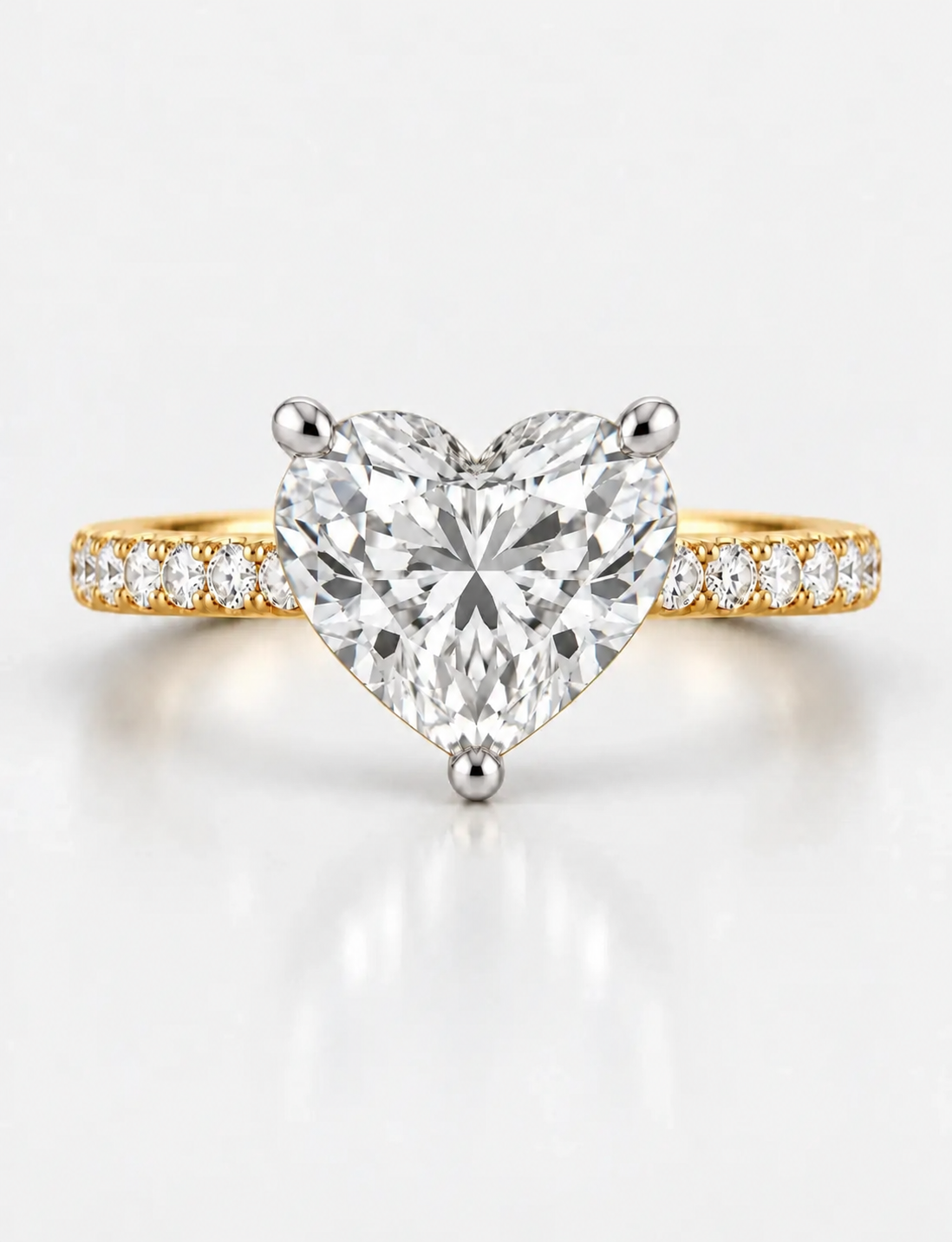 IGI Certified Lab Grown Heart-Shaped Diamond with Round Side Stones Engagement Ring in Gold & Platinum